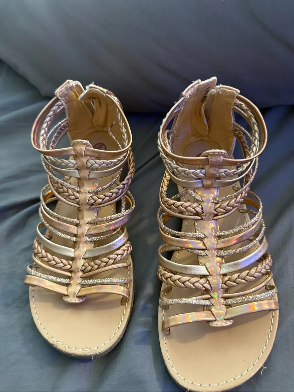 Metallic Rose Gold Braided Gladiator Sandals - girls size 3